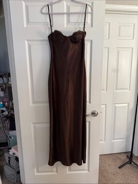 Sleeveless Brown Maxi Slip Dress
